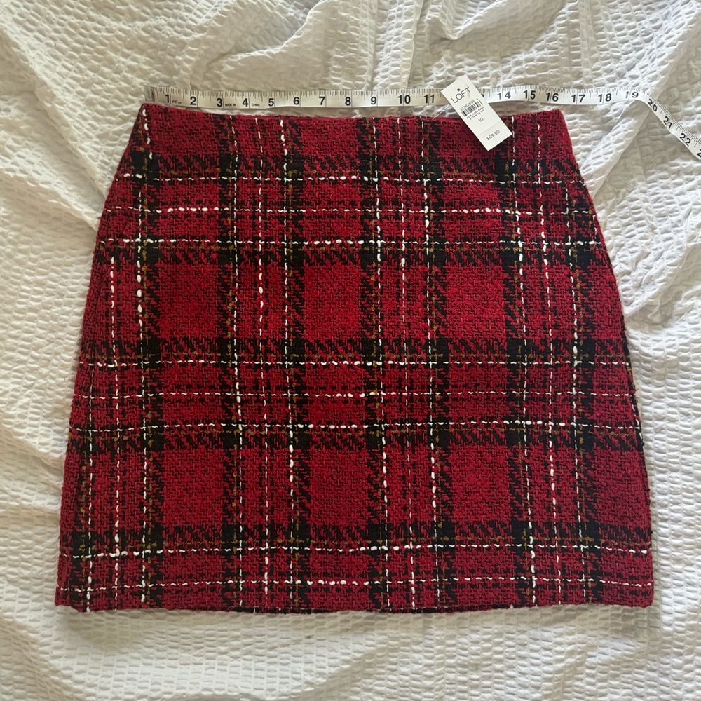Loft red plaid skirt NWT